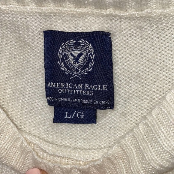 American Eagle Knit Beige Tan Off the Shoulder Sweater with Detail Large Cowgirl - Picture 2 of 4